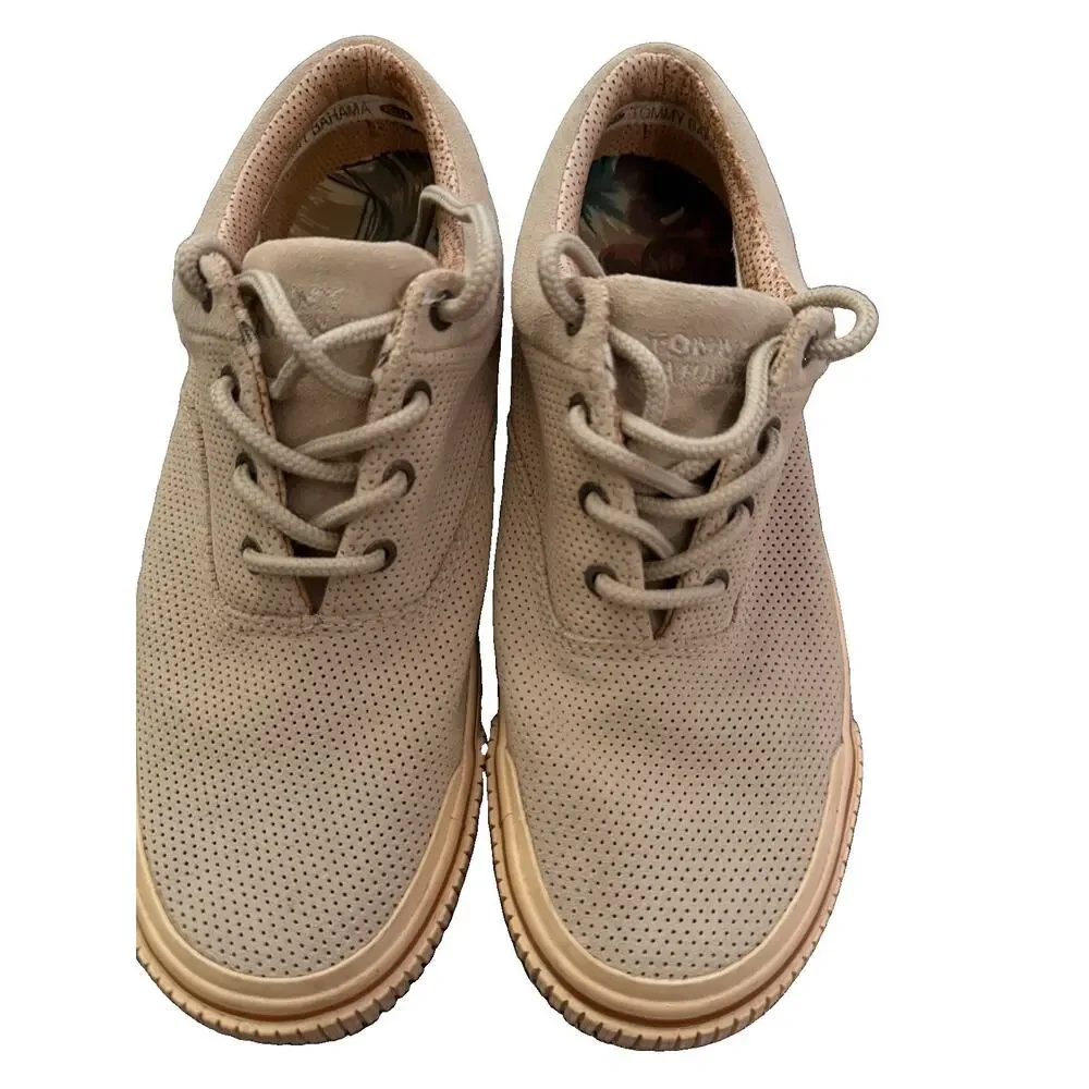 Tommy Bahama Rum Runner Perforated Leather Sneakers Shoes Mushroom Men Size 8